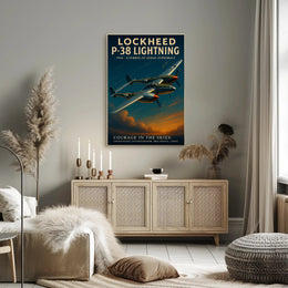 P-38 Lightning Vintage Aviation Poster Print