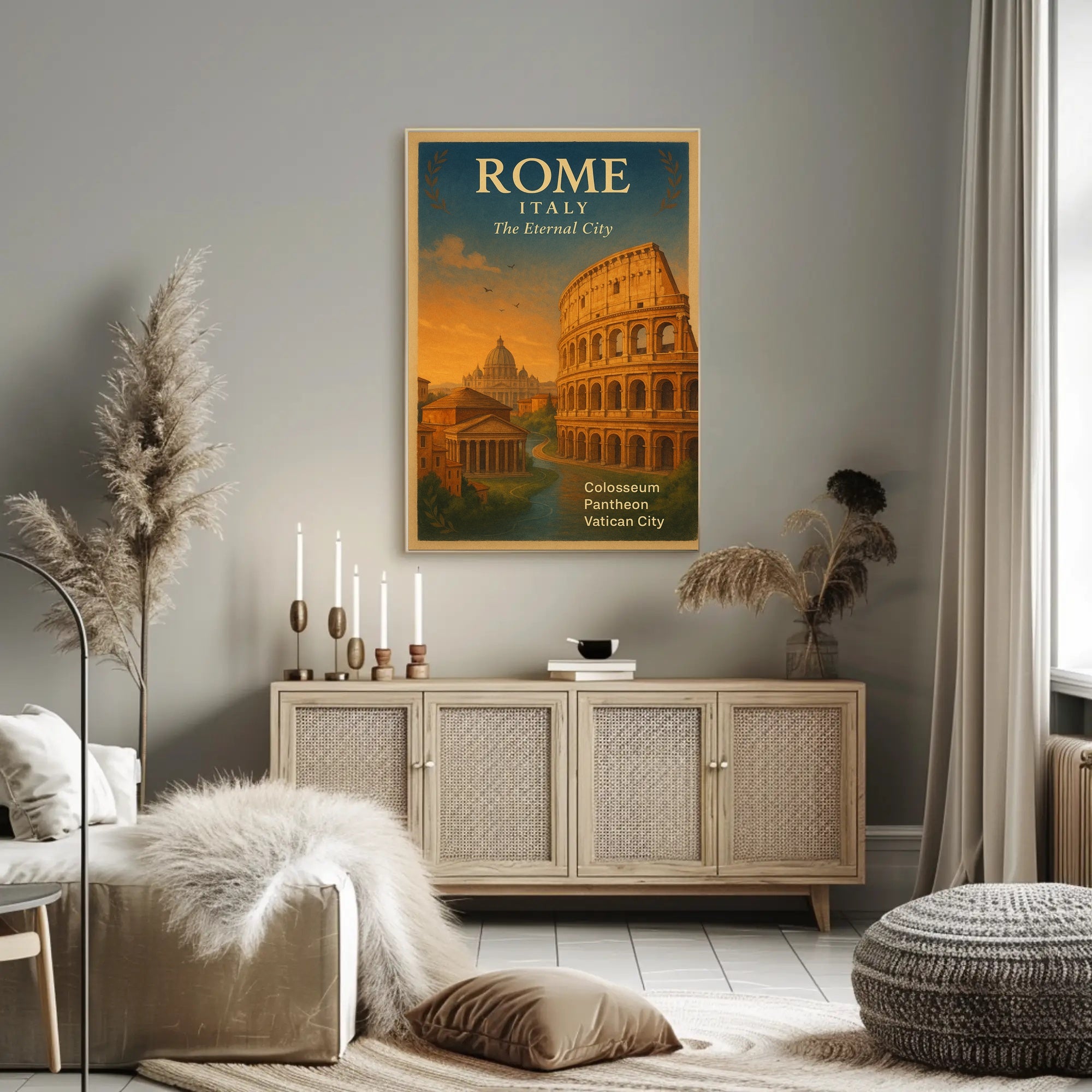 Rome Vintage Travel Poster Italy Colosseum Print