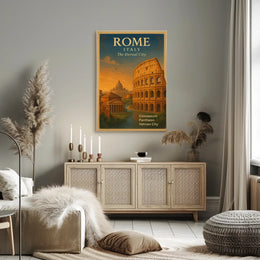 Rome Vintage Travel Poster Italy Colosseum Print