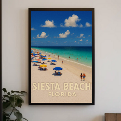 Siesta Beach Florida Umbrellas Blue Ocean Poster Poster