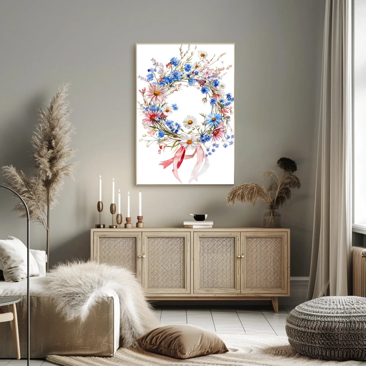 Vibrant Wreath Made Of Wildflowers Wall Decor Poster