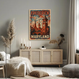 Frederick Maryland Vintage Cityscape Wanderlust Decor Poster