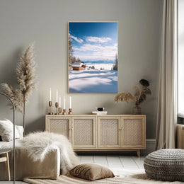 Serene Snowy Cabin Landscape National Park Poster