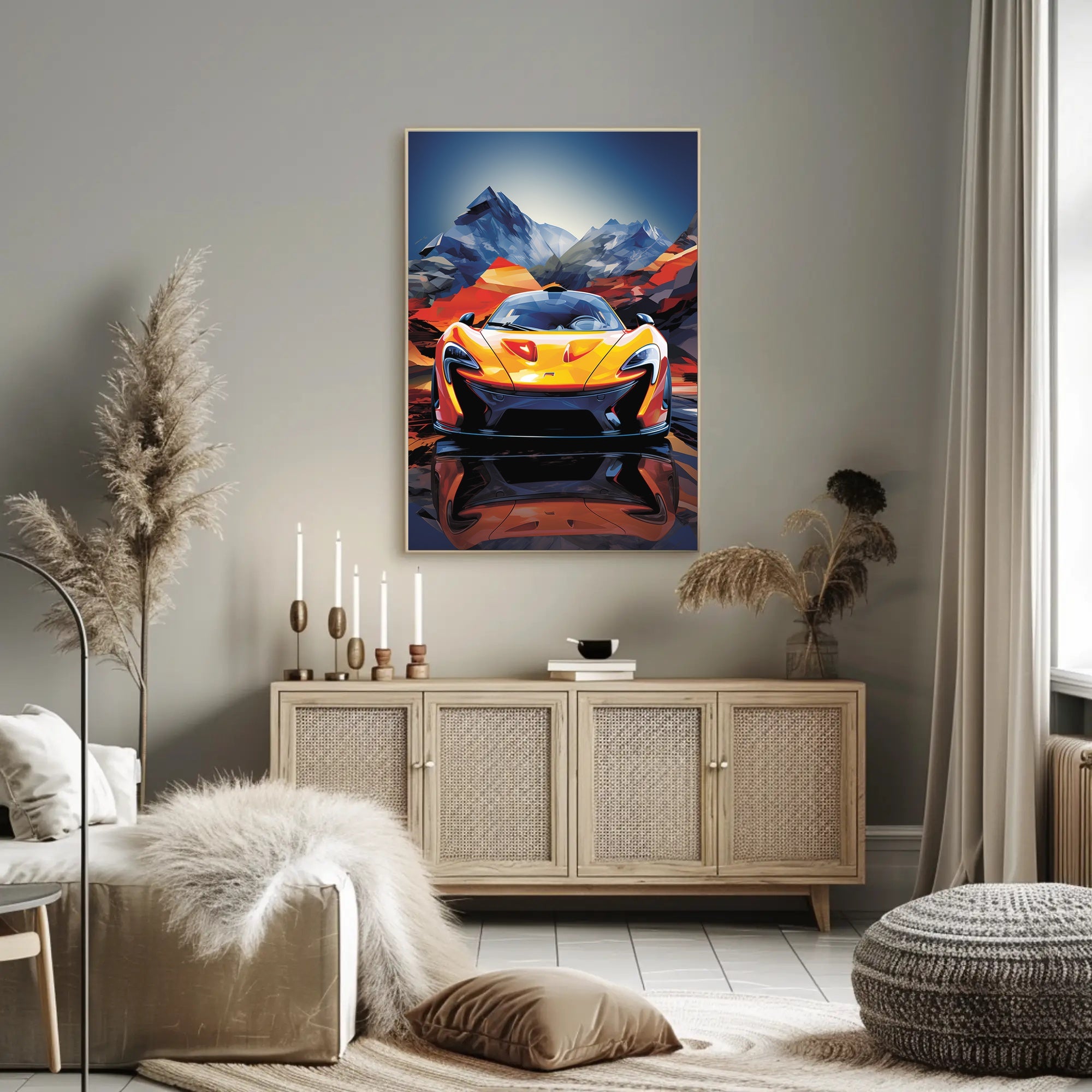 Sleek Orange Sports Car Adventure Abstract, Artistic, or Pop Culture Poster