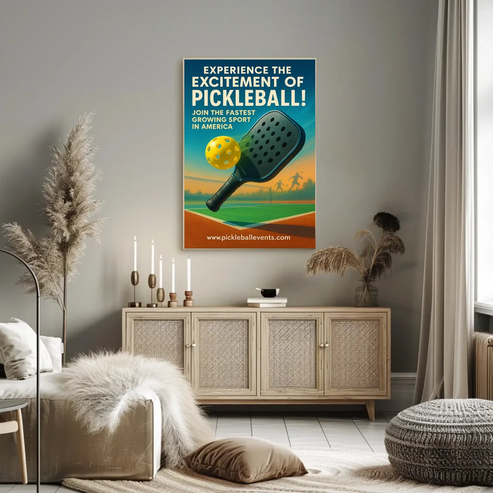 Pickleball Paddle in Action: Vibrant Sports Poster PosterGoat