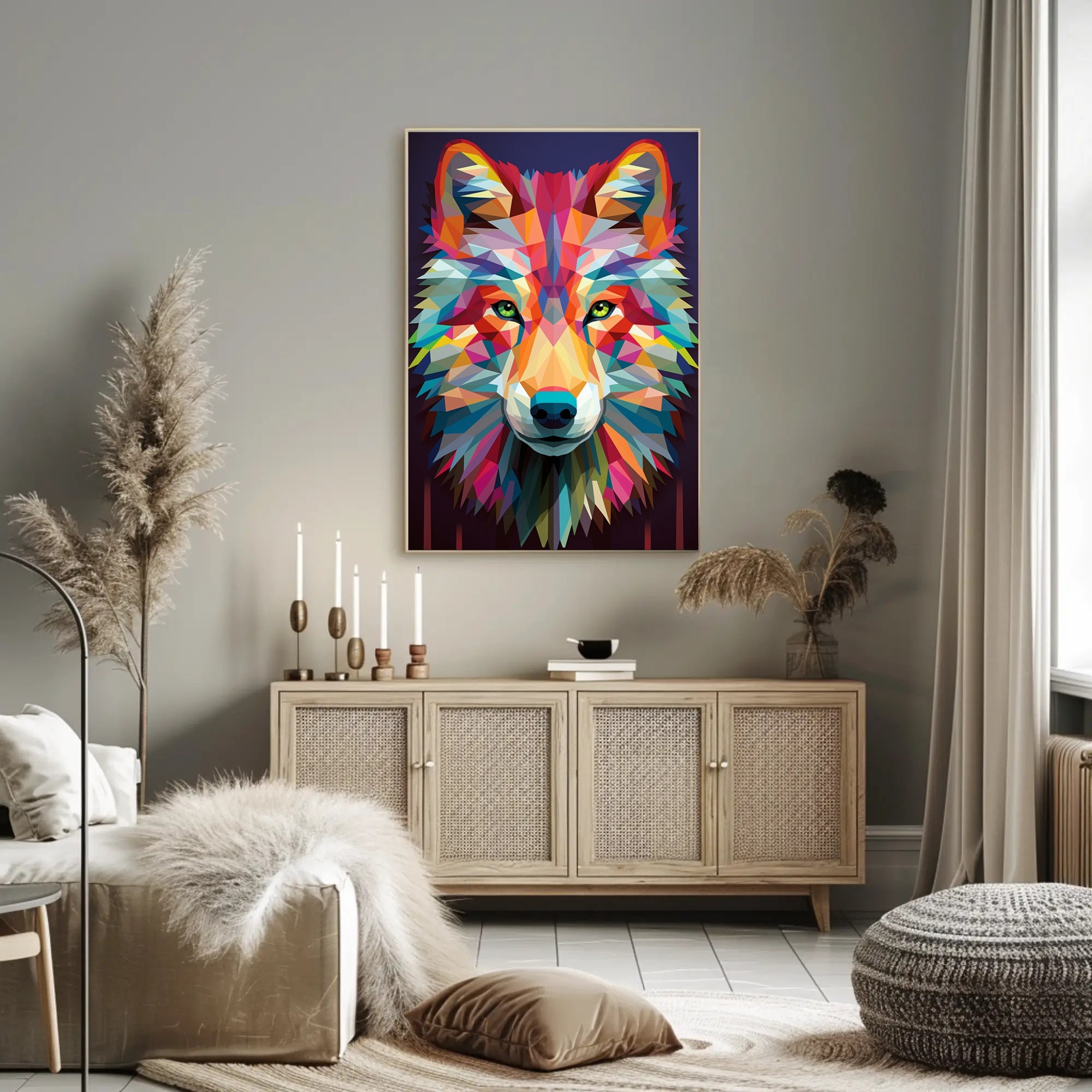 Geometric Wolf Art Poster PosterGoat