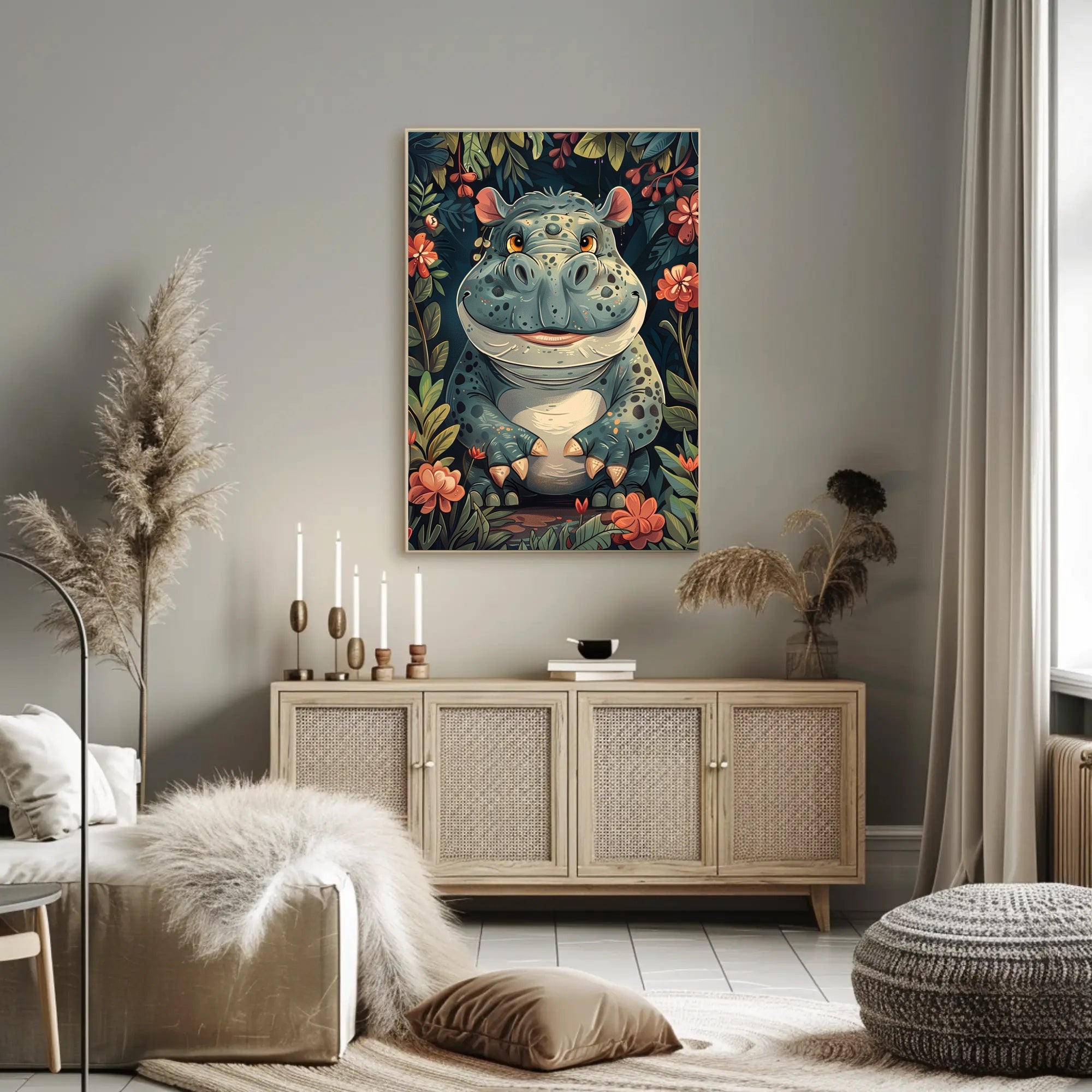 Whimsical Hippo in the Jungle Poster PosterGoat