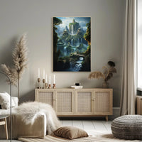 Fantasy Landscape with Pagodas and Waterfalls – Artistic Poster