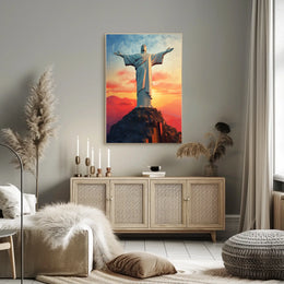 Majestic Sunset Over Christ the Redeemer Travel Poster