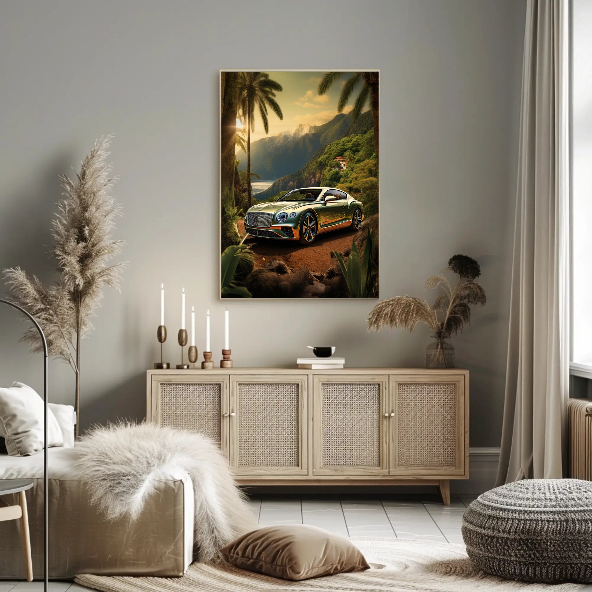 Luxury Car in Tropical Paradise Poster PosterGoat
