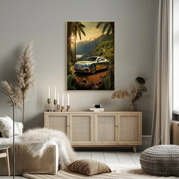 Luxury Car in Tropical Paradise Poster PosterGoat
