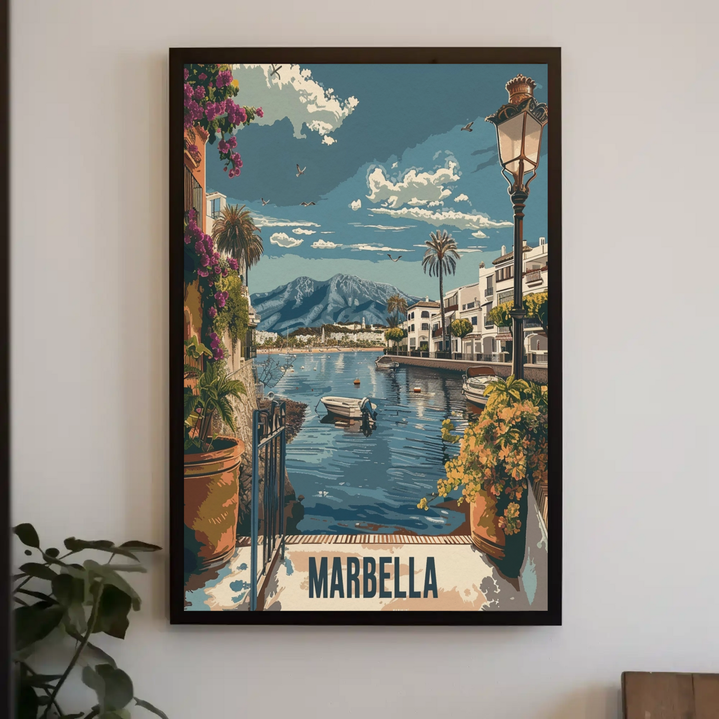 Marbella Seaside Town Waterfront Travel Poster