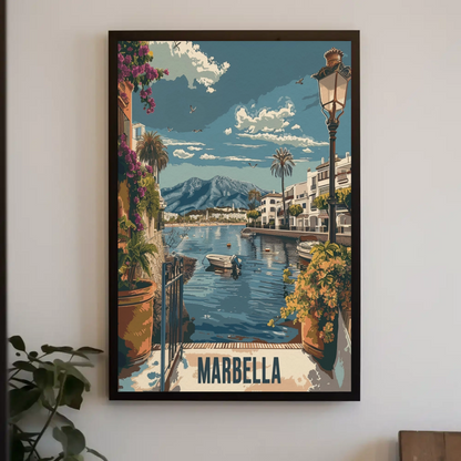 Marbella Seaside Town Waterfront Travel Poster
