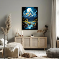 Enchanted Moonlit Mountain Landscape Fantasy Art Poster