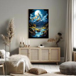 Enchanted Moonlit Mountain Landscape Fantasy Art Poster