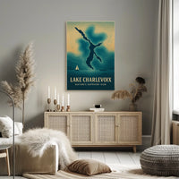 Lake Charlevoix: Sapphire-Gem Abstract Map Travel Poster