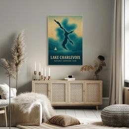 Lake Charlevoix: Sapphire-Gem Abstract Map Travel Poster