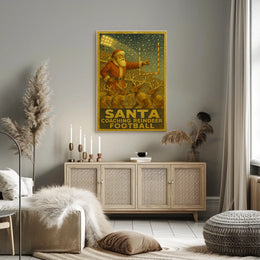 Santa Coaching Reindeer Football Poster