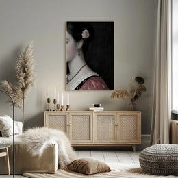 Elegant Portrait of Woman with Rose in Heritage Poster PosterGoat
