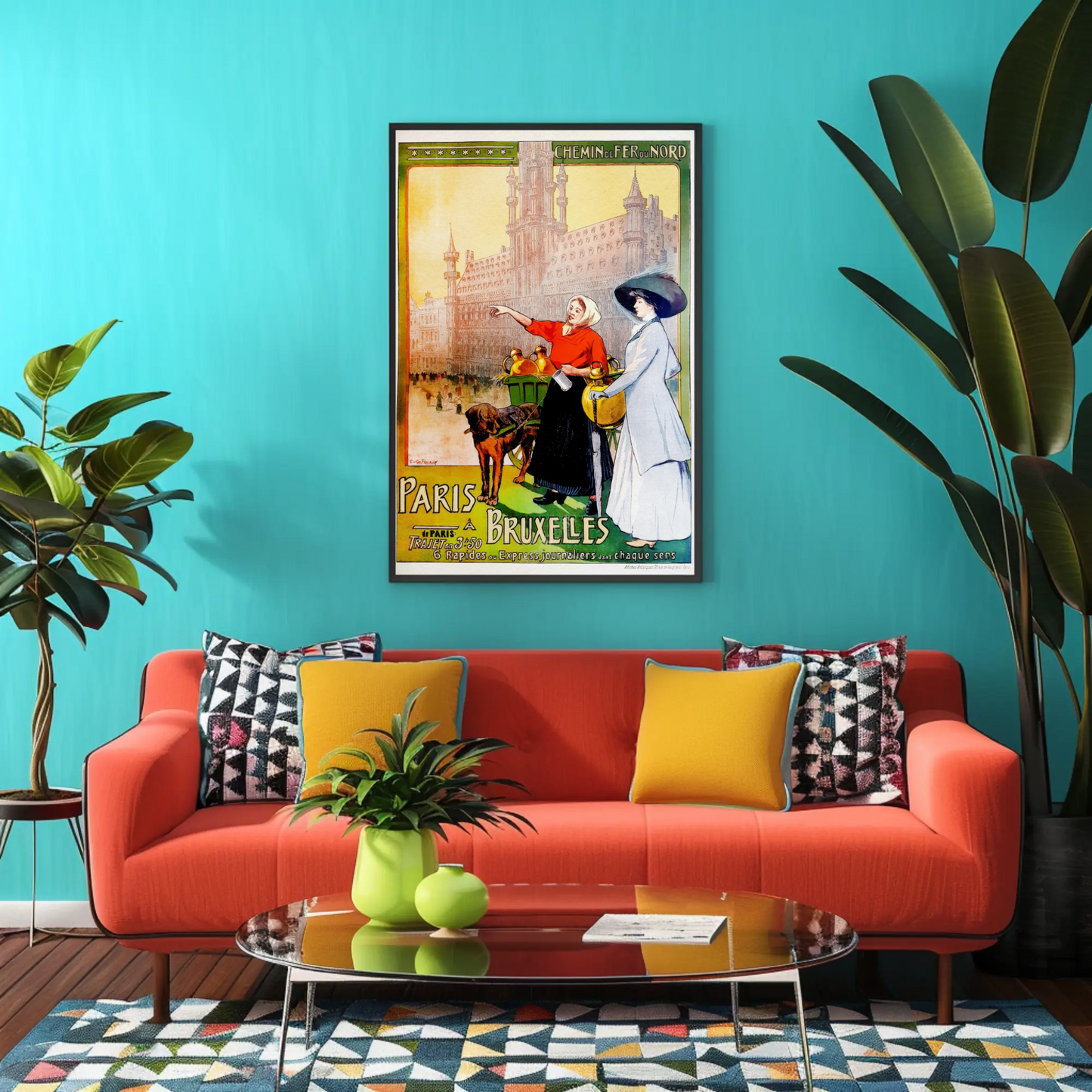Paris to Bruxelles Vintage Travel Vintage Poster