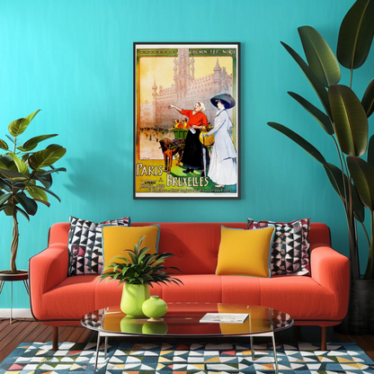 Paris to Bruxelles Vintage Travel Vintage Poster