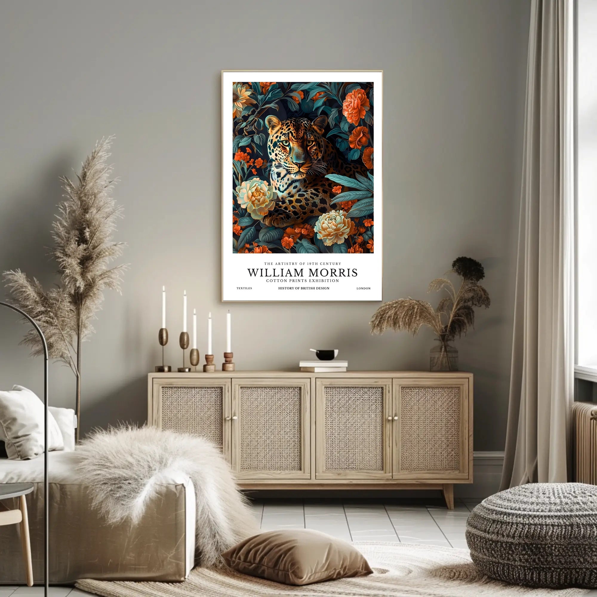 Leopard in Floral Elegance: Artistic Poster