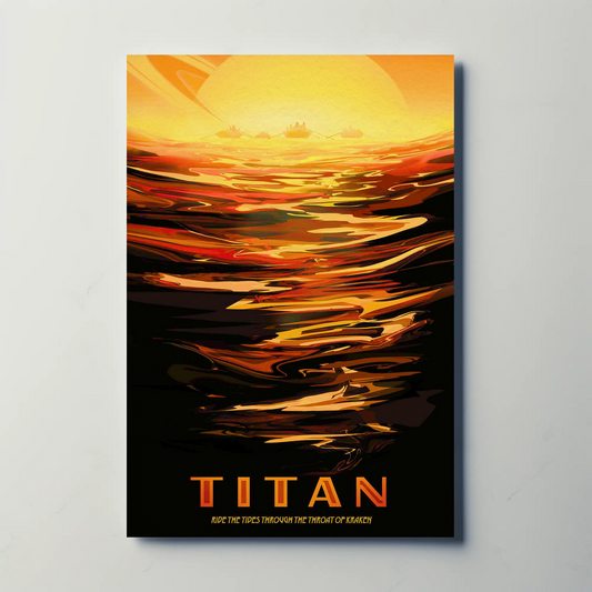 Space Exploration Poster Ride the Tides of Titan Retro Style