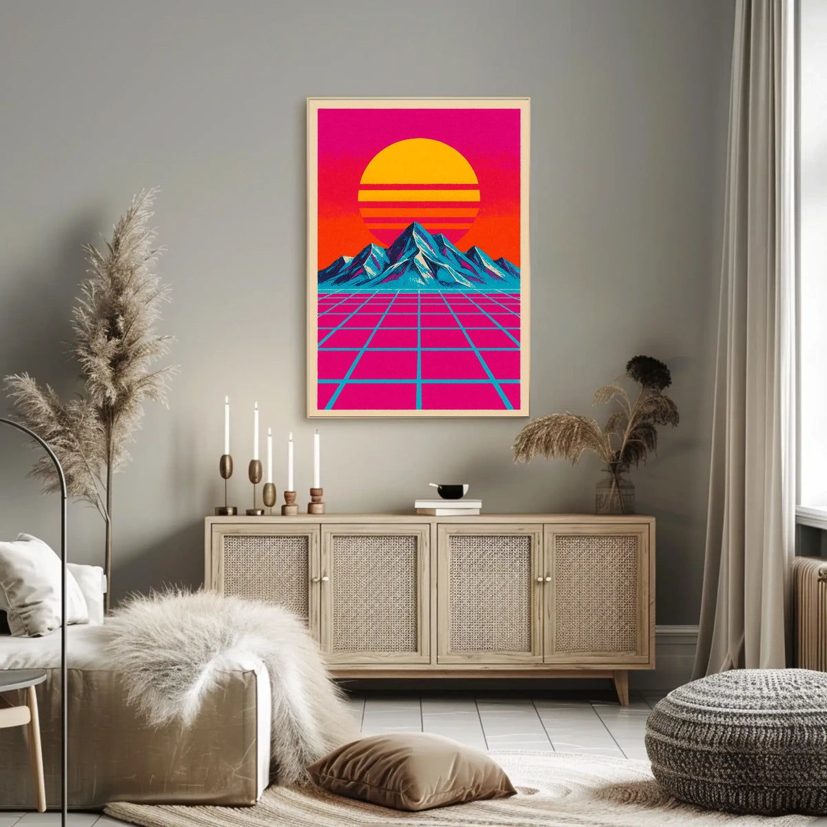 Vibrant Retro Synthwave Landscape Art Poster Futuristic Sci-Fi Poster