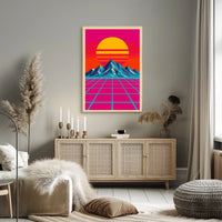 Vibrant Retro Synthwave Landscape Art Poster Futuristic Sci-Fi Poster