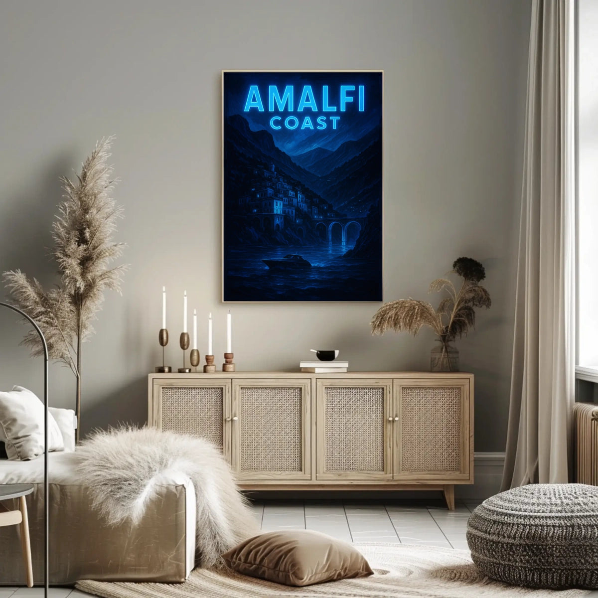 Amalfi Coast Night Serenity Poster Wall Art 18x24 Inches