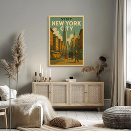 Visit New York Poster Vintage Travel Cityscape Wall Art