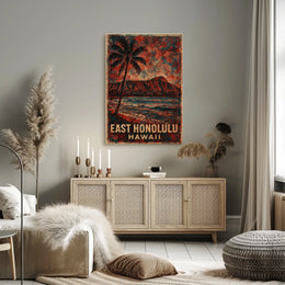 East Honolulu Scenic Hawaiian Beach Landscape Travel Poster