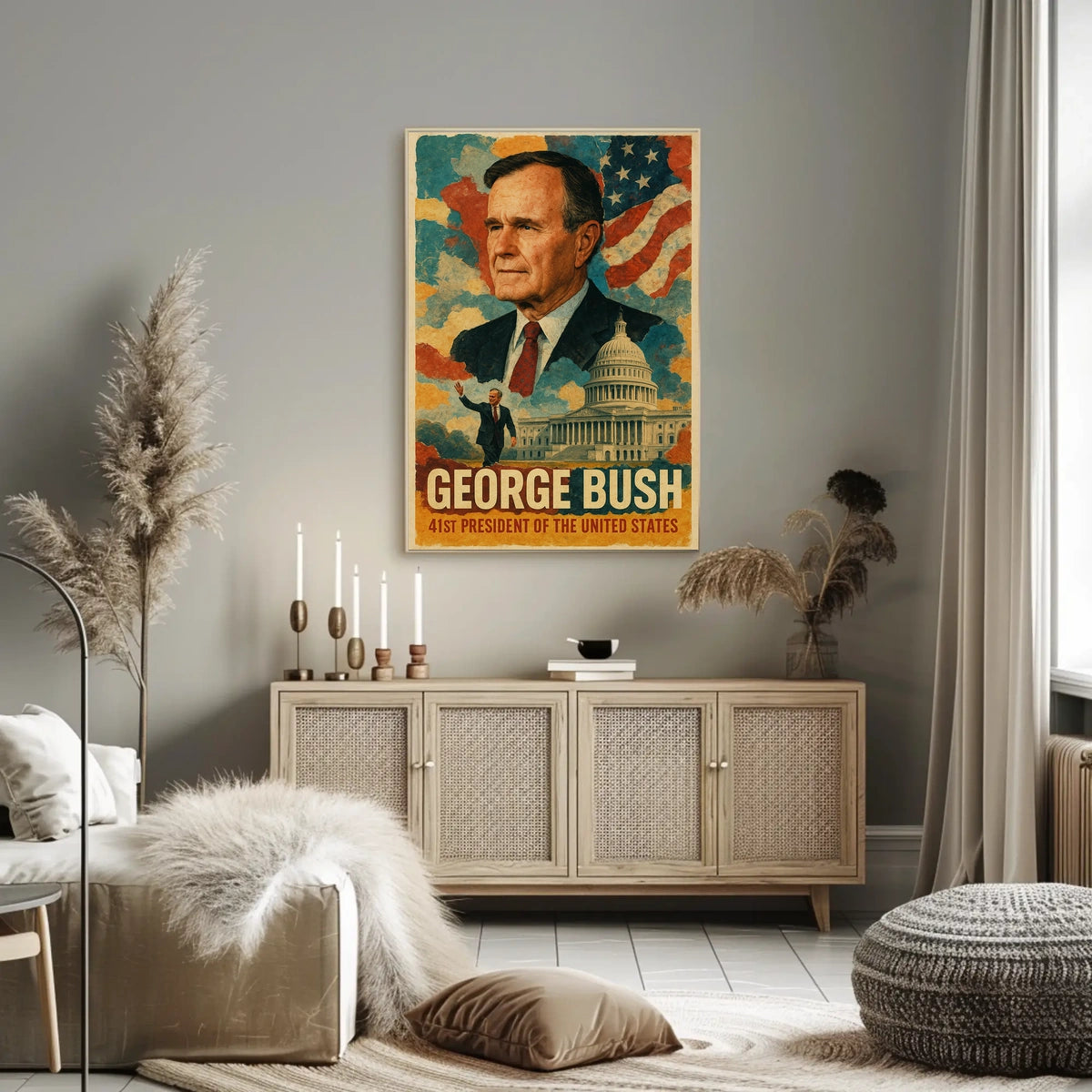 George H. W. Bush 41st President of the United States Layered Digital Collage Poster