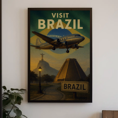 Visit Brazil Scenic Landmarks Flight Travel Poster