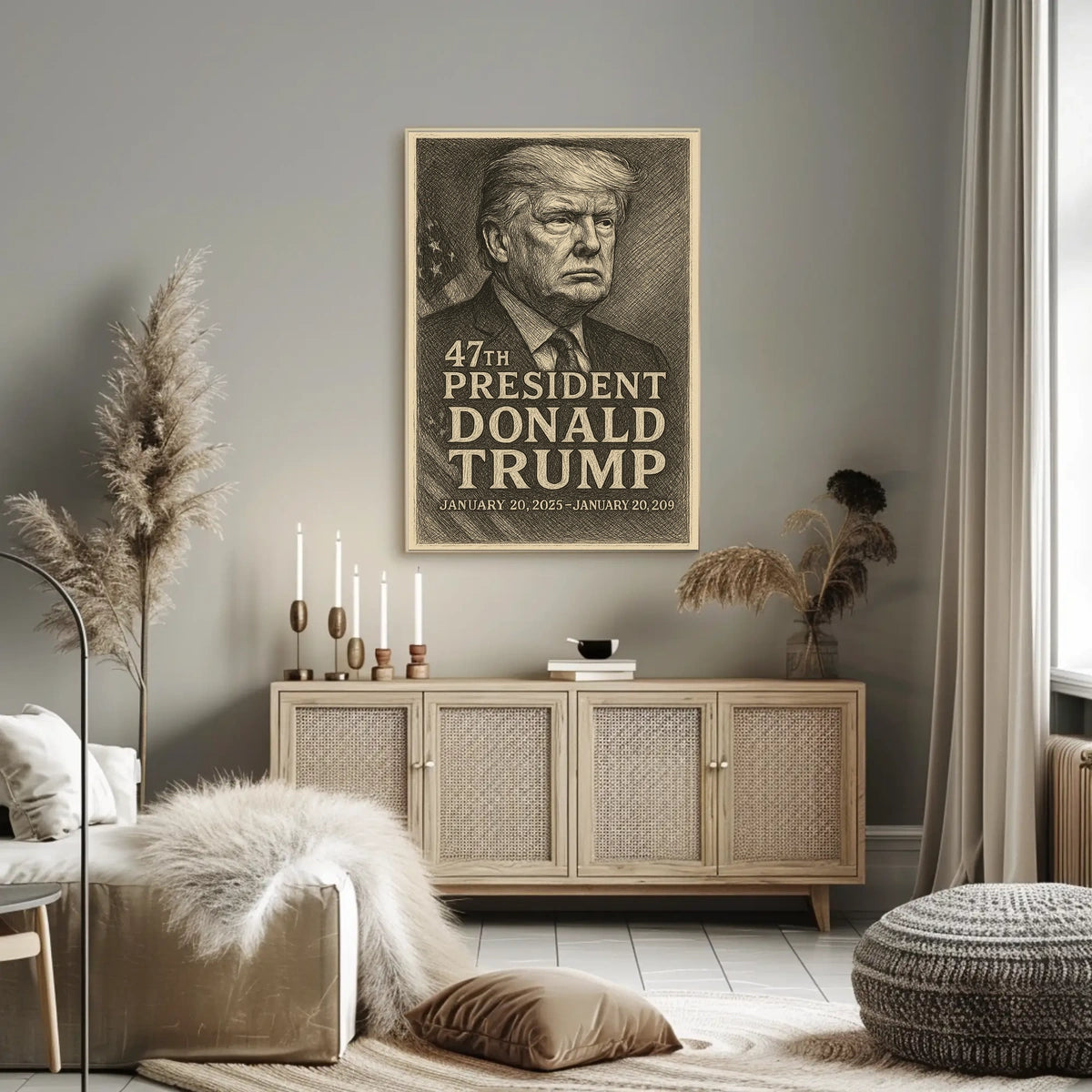 Donald Trump Resolute Legacy Monochrome Presidential Gaze Iconic Leader Portrait Poster
