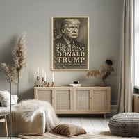 Donald Trump Resolute Legacy Monochrome Presidential Gaze Iconic Leader Portrait Poster