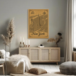 New York City Engraved Skyline Poster Vintage Wall Art