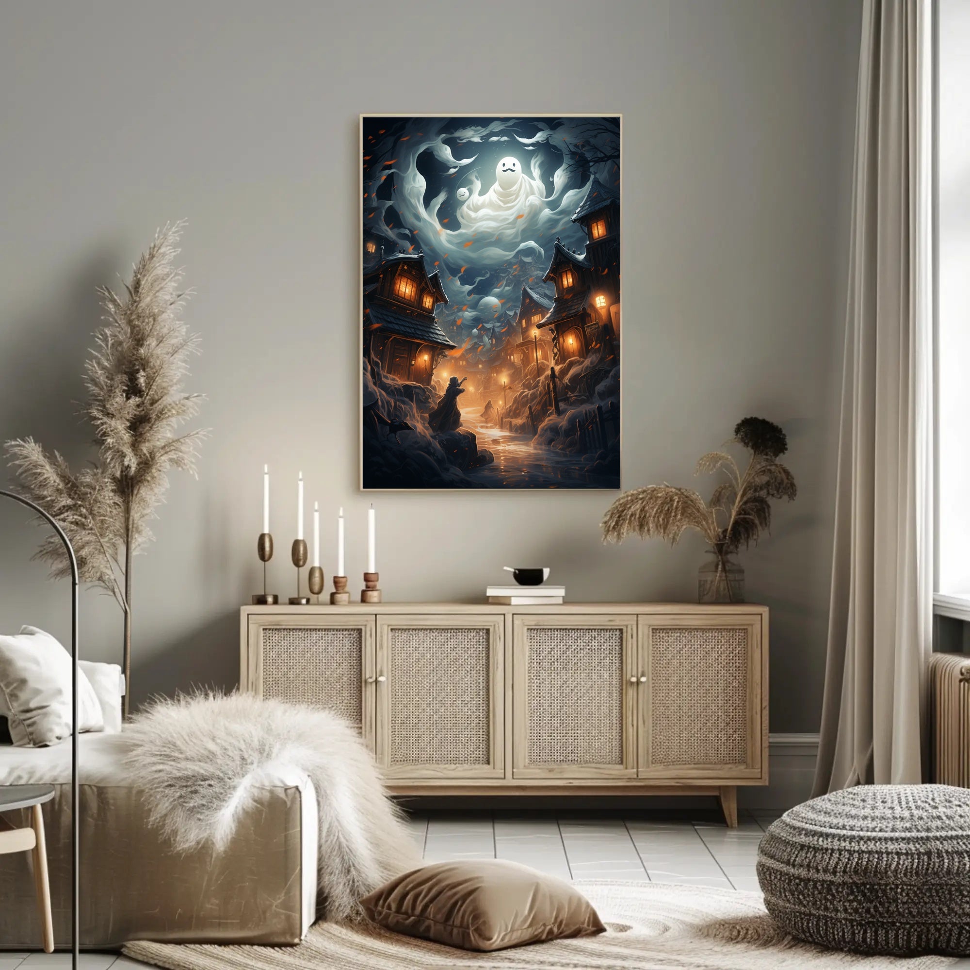 Enchanted Village Under Ghostly Skies Poster