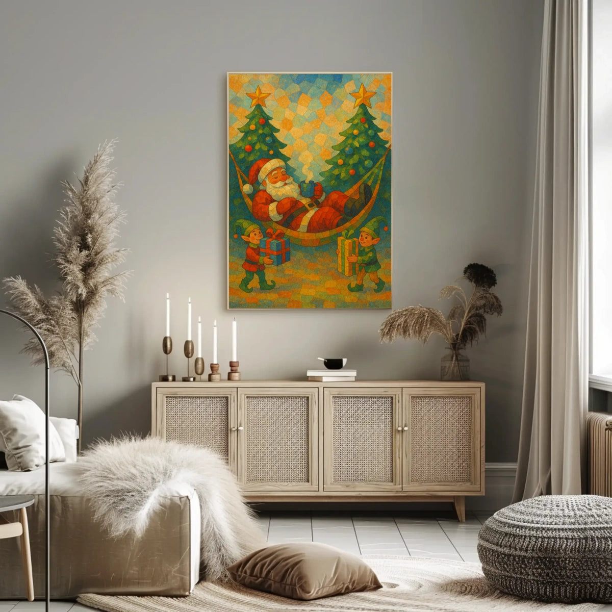 Festive Santa Hammock Christmas Poster: Whimsical Holiday Art