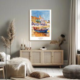 Vibrant Watercolor Coastal Scene Travel Poster PosterGoat