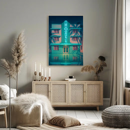 Neon Hotel Nightscape Poster