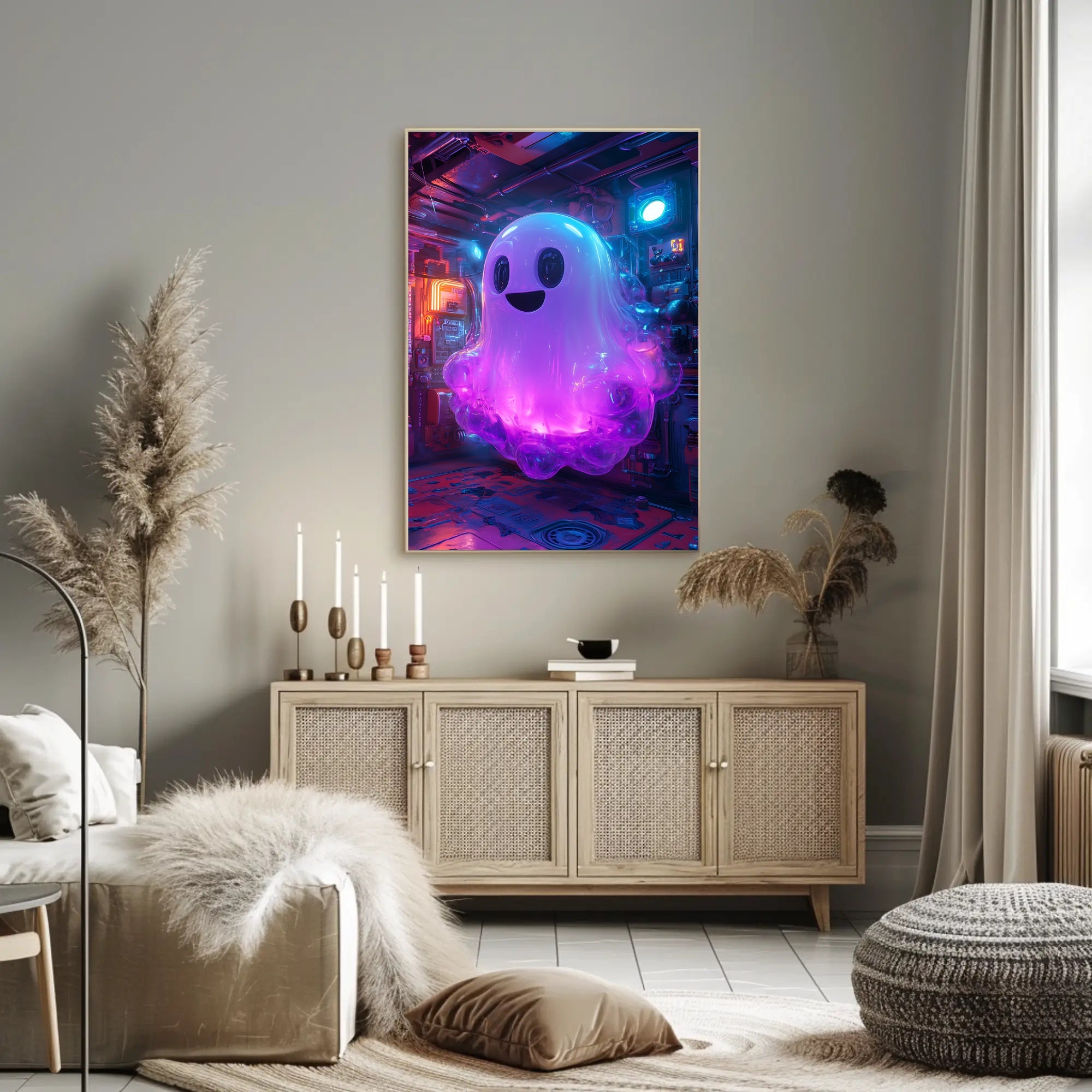 Neon Ghost in Futuristic Sci-Fi Poster