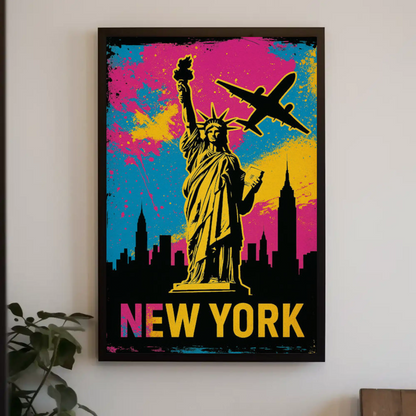 New York Statue Liberty Street Art Neon Colors Travel Poster