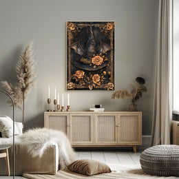 The poster features a central image of a witch's hat adorned with roses. Travel Poster