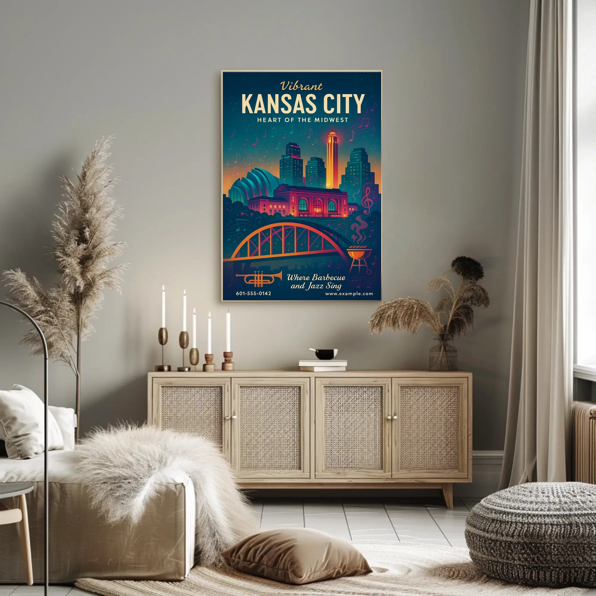 Kansas City Jazz and BBQ Urban Cityscape Poster PosterGoat