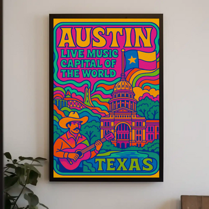 Psychedelic Sounds of Austin, Texas Travel Poster