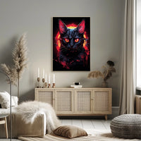 Mystical Black Cat with Fiery Red Eyes Poster