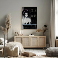 Ethereal Gothic Woman with Roses and Birds Poster PosterGoat