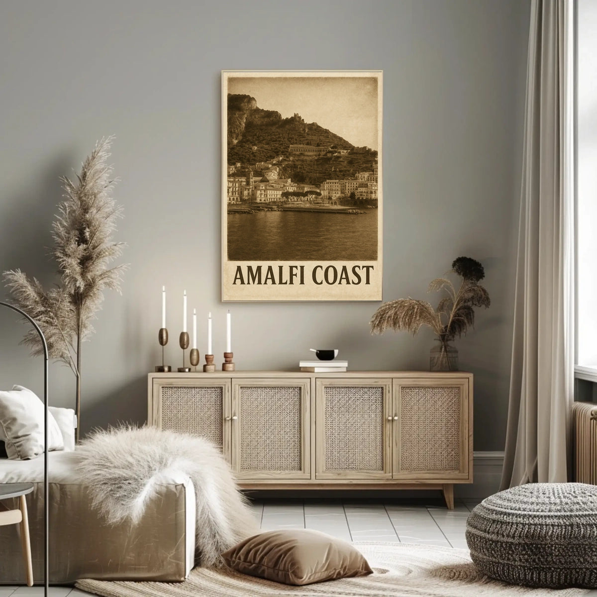 Amalfi Coast Vintage Poster Wall Art for Coastal Decor