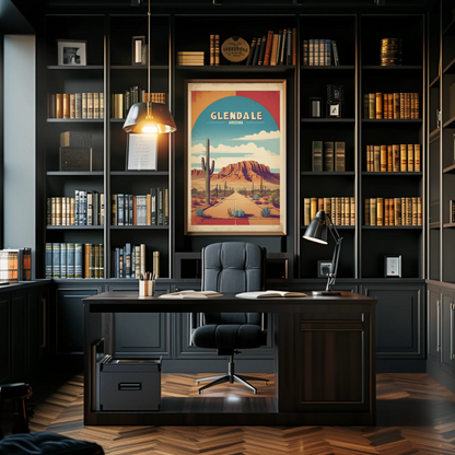 Glendale Arizona Cactus Roadscape Mesa Vintage Travel Poster